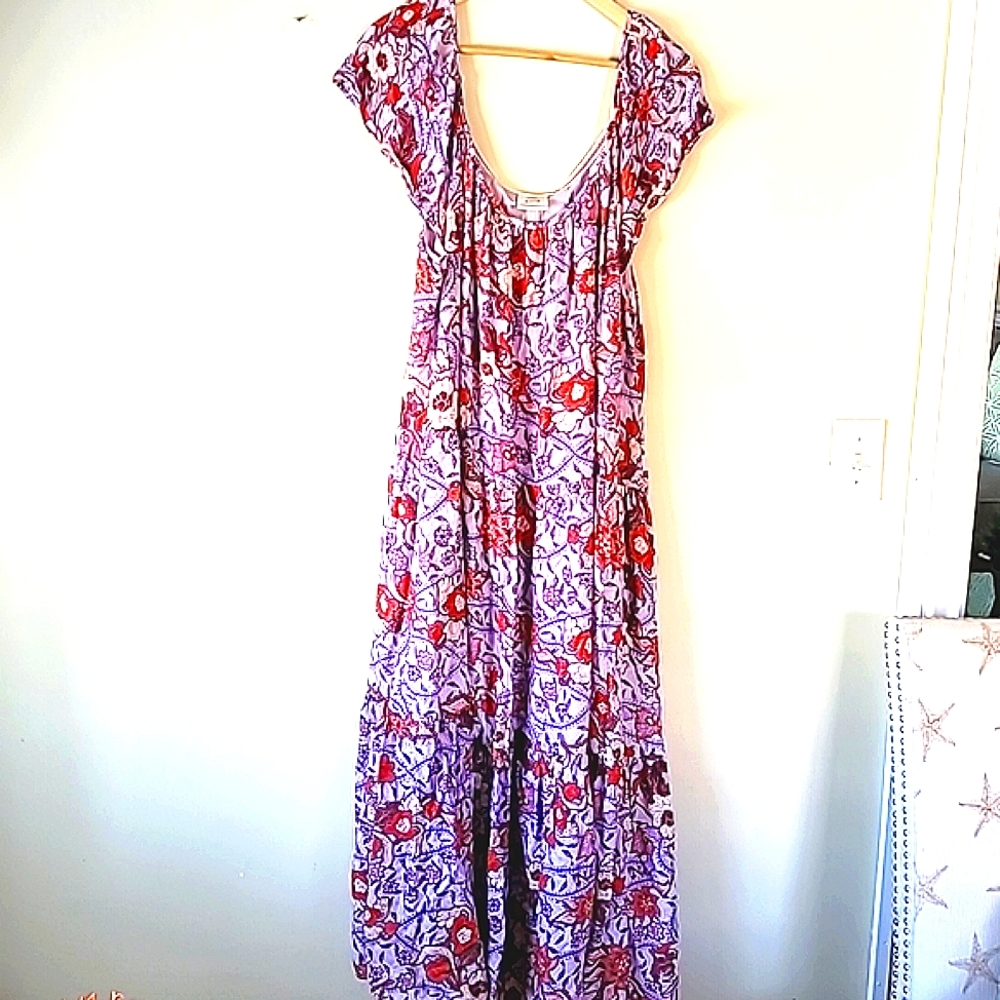 KNOX ROSE BOHO PRAIRIE FLORAL MIDI TIER OF SHOULDER DRESS XXL